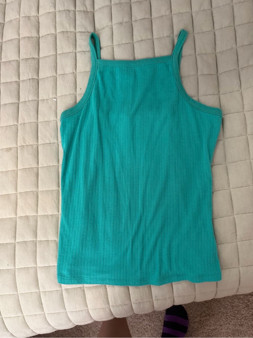 Ultra Flirt Teal Ribbed Spaghetti Strap Halter Neck Tank Top